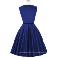 Grace Karin Plus tamanho sem mangas curto curto vintage retro Royal Blue Cotton Dresses vestido de verão 50s CL6086-54